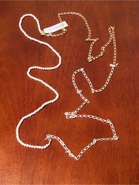 Lucky Brand Pearl and Mixed Metal Layered Necklace Set in White Silver and Gold